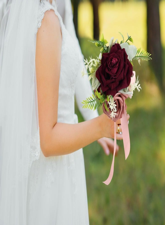 INSUNSIX Burgundy Roses 16pcs Artificial Velvet Roses Maroon Flowers 4.3" Burgundy Fake Flowers Dark Red Roses for Wedding Bouquet Flowers for Floral Centerpieces Home Party Decor (Burgundy) - Image 5