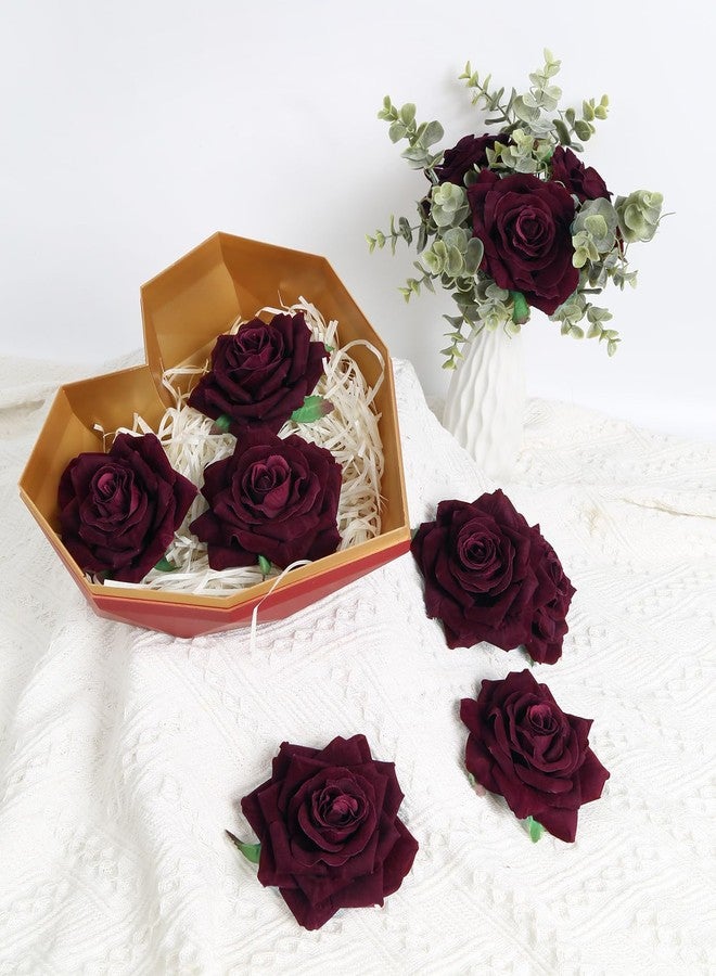 INSUNSIX Burgundy Roses 16pcs Artificial Velvet Roses Maroon Flowers 4.3" Burgundy Fake Flowers Dark Red Roses for Wedding Bouquet Flowers for Floral Centerpieces Home Party Decor (Burgundy) - Image 2