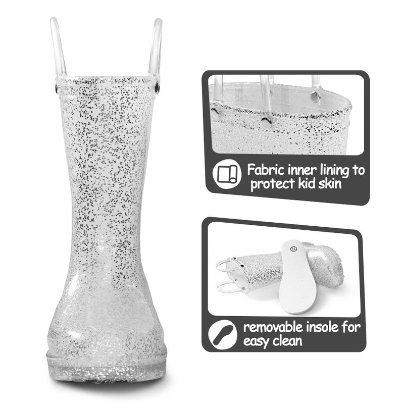 K KomForme Girls Rain Boots,Kids Glitter Waterproof Boots with Easy-on Handles - Image 4