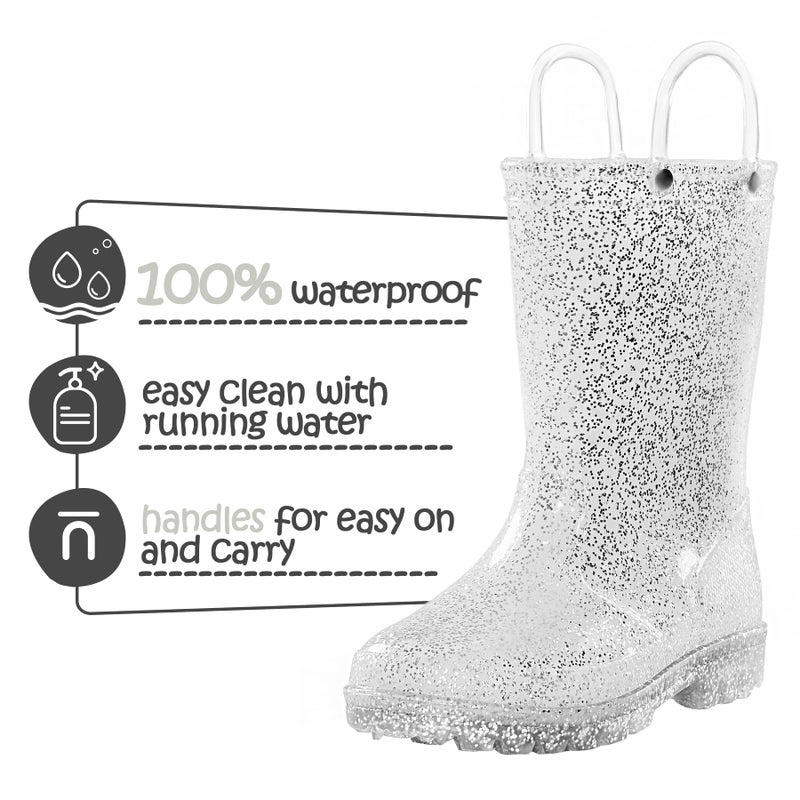 K KomForme Girls Rain Boots,Kids Glitter Waterproof Boots with Easy-on Handles - Image 3