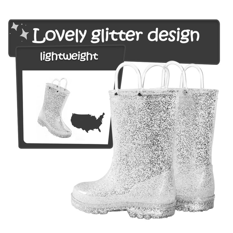 K KomForme Girls Rain Boots,Kids Glitter Waterproof Boots with Easy-on Handles - Image 2