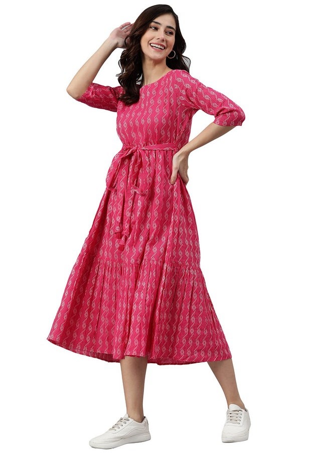 Janasya Women's Pink Pure Cotton Woven Design Tiered Dress(JNE3869-DR-L) - pzsku/Z55EFF72D2B2D608CBFDBZ/45/_/1737720968/d91b850c-438d-423d-a69b-d1e01f4835d6