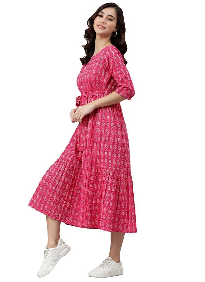 Janasya Women's Pink Pure Cotton Woven Design Tiered Dress(JNE3869-DR-L) - pzsku/Z55EFF72D2B2D608CBFDBZ/45/_/1737720985/3cf91f54-a22b-411f-ba30-c96831c0d5d8