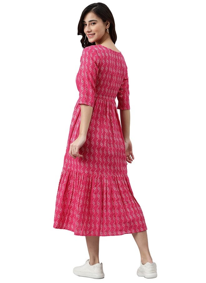 Janasya Women's Pink Pure Cotton Woven Design Tiered Dress(JNE3869-DR-L) - pzsku/Z55EFF72D2B2D608CBFDBZ/45/_/1737721003/b23df4fc-06c3-495d-a70b-5d0e9d66c13c