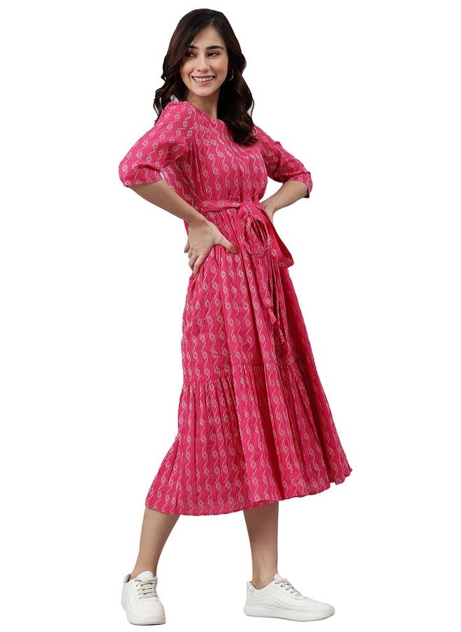 Janasya Women's Pink Pure Cotton Woven Design Tiered Dress(JNE3869-DR-L) - pzsku/Z55EFF72D2B2D608CBFDBZ/45/_/1737721044/a7100e69-eedf-4b12-8951-fdae2e4ed0aa