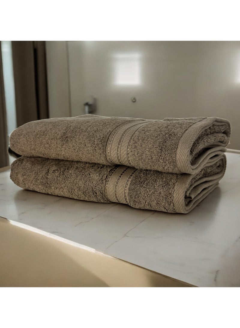 كاسينو Kassino Jumbo Bath Sheet (2 Pack, 80x160 cm) - 580 GSM Large Bath Towel,100% Combed Cotton, Soft & Quick-Dry Oversized Towels, Highly Absorbent, Double Stitched Hotel Quality Towels | Brown - Image 2