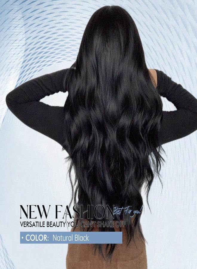 Allbell Long Black Wigs for Women Curly Synthetic Wig with Bangs Body Wave Natural Looking Heat Resistant Fiber Fake Hair for Daily Use - Image 4