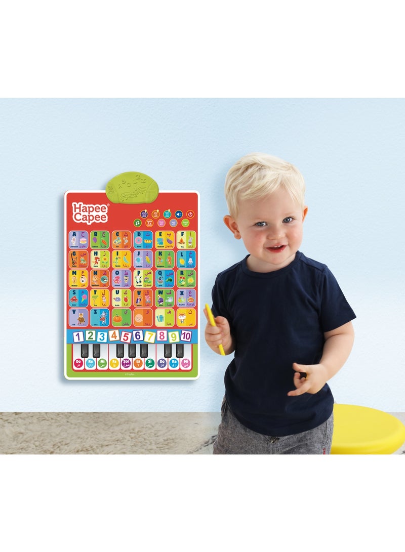 Hapee Capee بوستر الأبجدية ثنائي اللغة هابي كابي التفاعلي باللغة الإنجليزية/العربية، يعمل بالبطارية | تعلم الحروف والأرقام، التهجئة، الموسيقى والبيانو | لعبة ترفيهية | لعبة تعليمية | لعبة تعليم مبكر | تساعد في تطوير المهارات الحركية | هدية مثالية للأطفال الصغار - Image 2