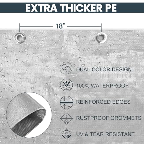 TICONN Heavy Duty Tarp Cover, Extra Thick Tarps Waterproof Tear and Rip Proof UV Resistant Tarpaulin with Reinforced Grommets and Edges (5.5 Mil, 12'x16') - Image 3