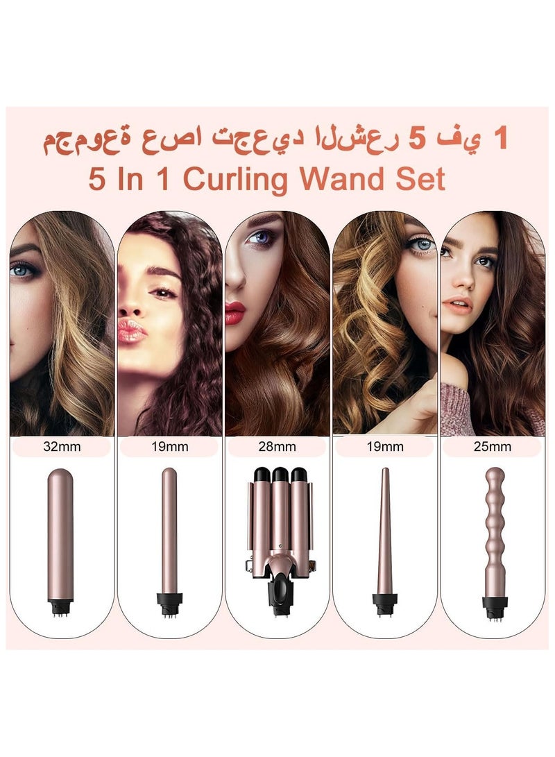 PANDA JOJO Curling Iron Set 5 in 1 Hair Curler, Temp Control Hair Wand Set with 5 Interchangeable Ceramic Barrel and Heat Protective Glove, Instant Heat Up Hair Crimper - Image 2