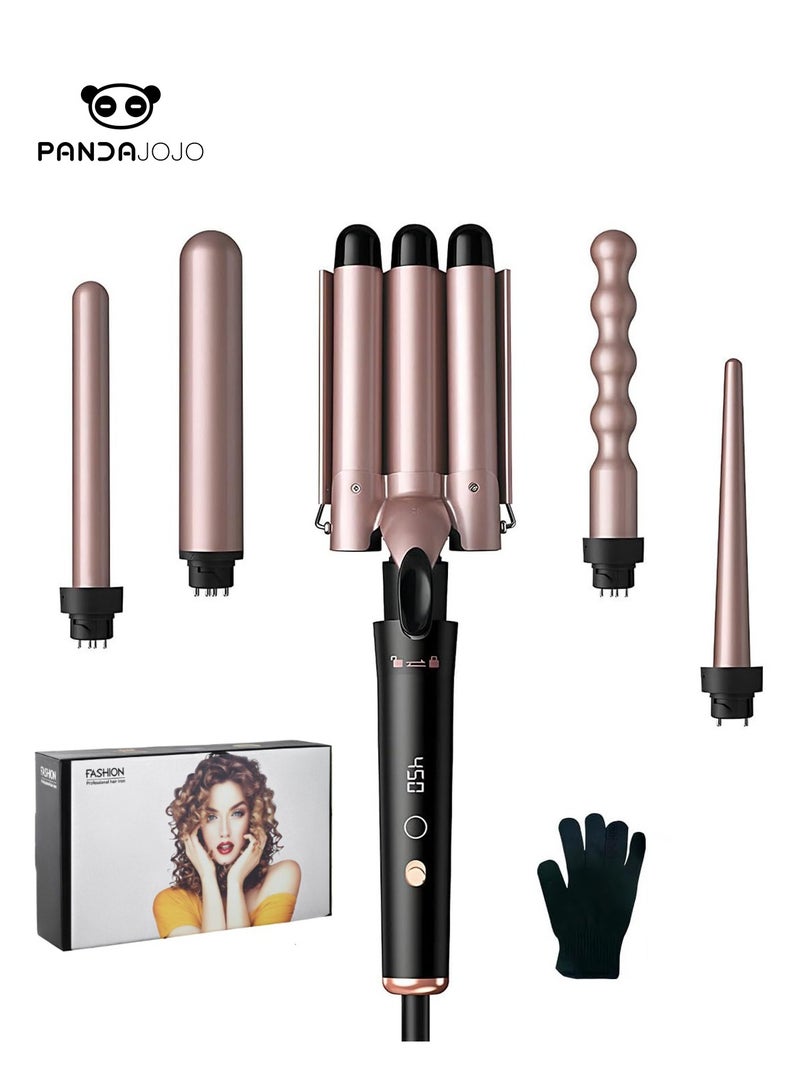PANDA JOJO Curling Iron Set 5 in 1 Hair Curler, Temp Control Hair Wand Set with 5 Interchangeable Ceramic Barrel and Heat Protective Glove, Instant Heat Up Hair Crimper - Image 1