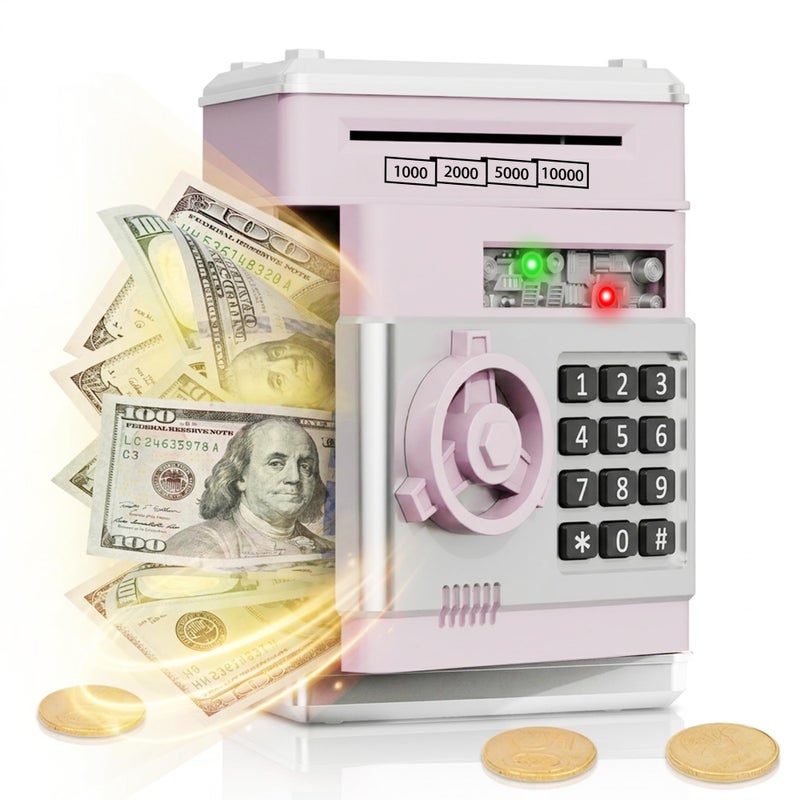Refasy حصالة نقود نقدية، ماكينة صراف آلي، بنك إلكتروني للعملات المعدنية للأطفال من 3 إلى 12 سنة، صندوق توفير النقود، ماكينة صراف آلي صغيرة، عملات معدنية، ألعاب، هدايا لـ - Image 1