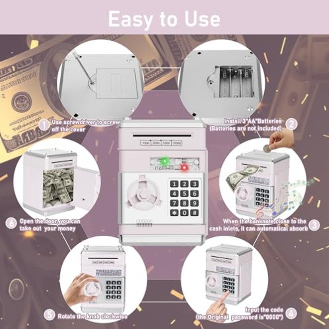 Refasy حصالة نقود نقدية، ماكينة صراف آلي، بنك إلكتروني للعملات المعدنية للأطفال من 3 إلى 12 سنة، صندوق توفير النقود، ماكينة صراف آلي صغيرة، عملات معدنية، ألعاب، هدايا لـ - Image 4