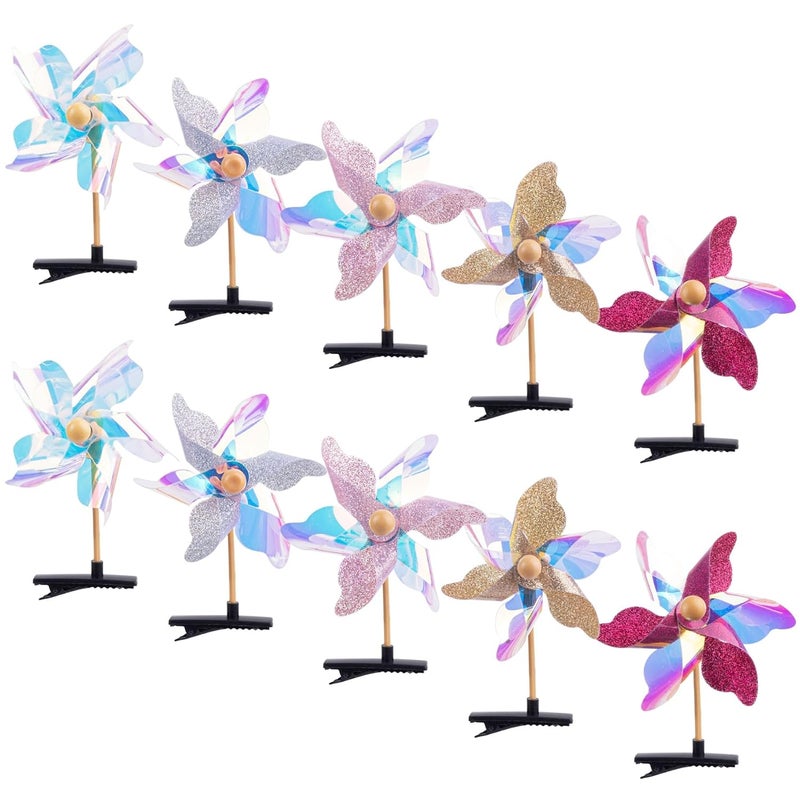 Framendino 10 Pack Pinwheel Hair Clips Sequins Clip Pinwheels Barrettes Windmill Hairpins for Women Girls Accessories