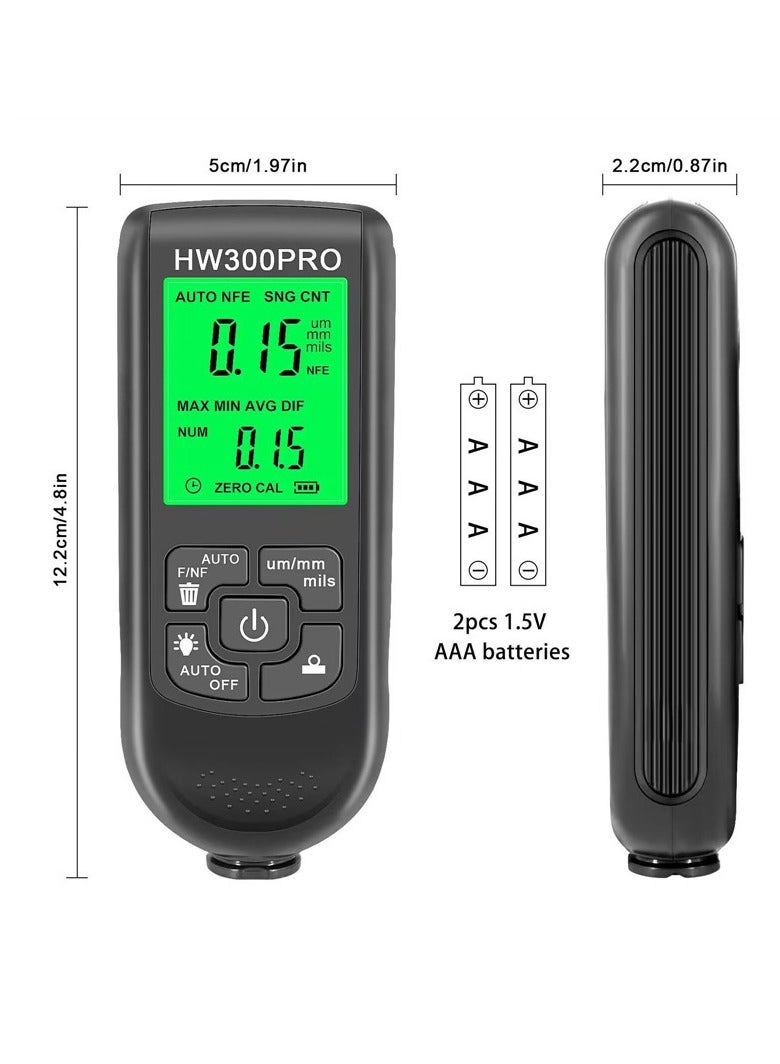 SYOSI HW-300Pro Digital Car Paint Thickness Gauge – Auto/Manual Fe  Non-Fe Coating Tester (0-2000μm) for Automotive Detailing, Used Car Inspection  Body Repair | High-Precision Paint Meter with LCD Screen - Image 5