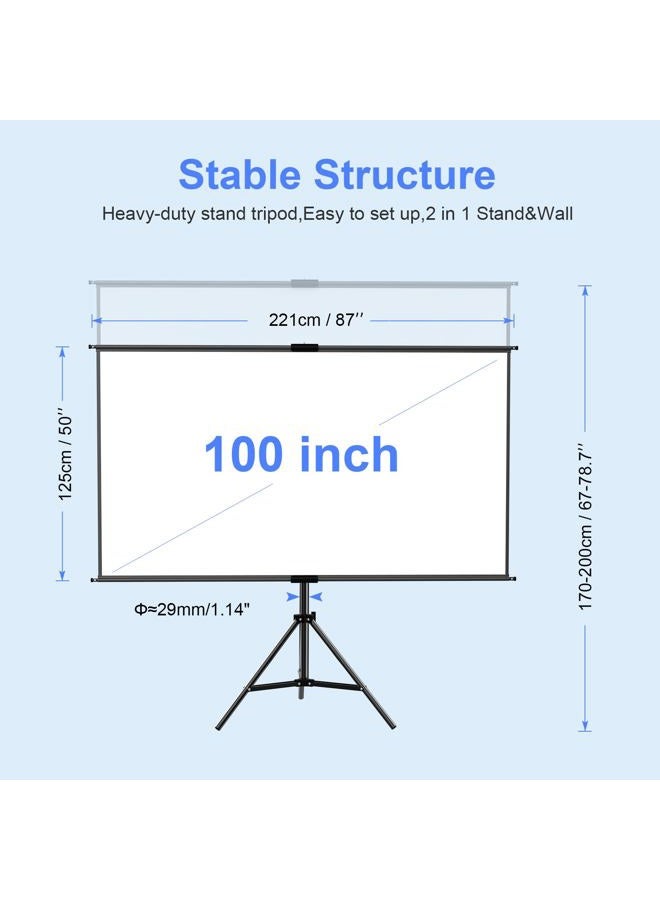 GAINVANE Projector Screen with Stand 100 inch,Indoor Outdoor Projection Screen with Black Backing,16:9 HD Premium Wrinkle-Free Tripod Stand Screen for Projector with Storage Bag - Image 2
