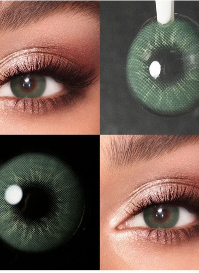 Unibling - Eros Green Yearly Colored Contact Lenses, Unisex Cosmetic Contact Lenses, Enlargement Collection, Dark Green, With Case - Image 1