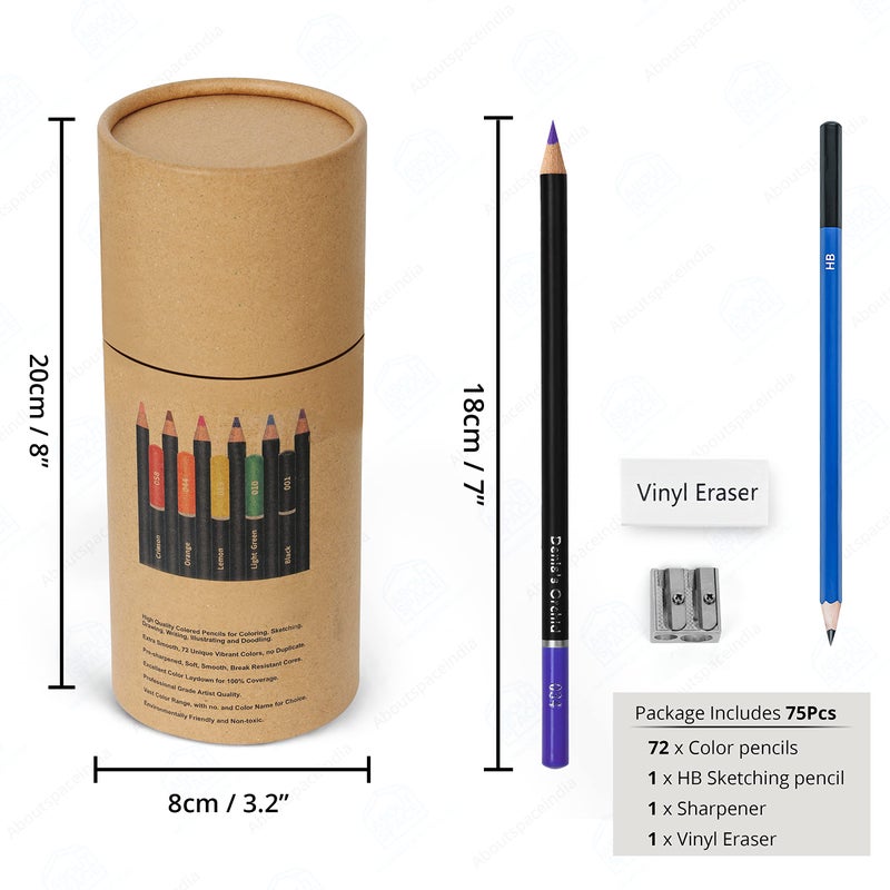 ABOUT SPACE Colour Pencils Kit (75 Pcs) with Shading Hb Pencil,Vinyl Eraser,Sharpener&Storage Box for Book Colouring,Blending,Sketching-Art Supplies for Beginners&Artists,Multicolor - Image 2