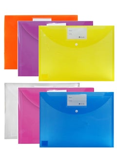 ATLAS 6-Piece Clear Document Bag Foolscap Size Assorted Colours  - Image 1