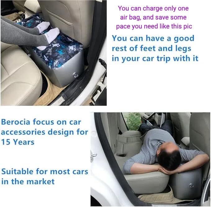Berocia Inflatable Car Air Mattress Back Seat Bed, Universal Back Seat Gap Filler Pad Extender for SUV Camping Sleeping Travel Rest, Two Independent Air Bags - Image 3