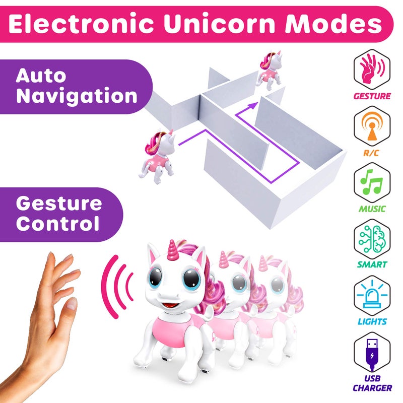 Power Your Fun Robo Pets Unicorn Toy for Girls and Boys - Remote Control Robot Toys with Interactive Hand Motion Gestures, STEM Programmable Treats, Walking, Dancing Robot Unicorn Kids Toy (Pink) - Image 5