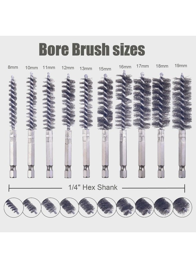 WENORA 10 Pack Bore Brush for Drill, Stainless Steel Bore Brush Drill, Stainless Steel Bore Cleaning Brush Set 1/4 Inch Hex Shank for Power Drill Impact Driver - Image 2