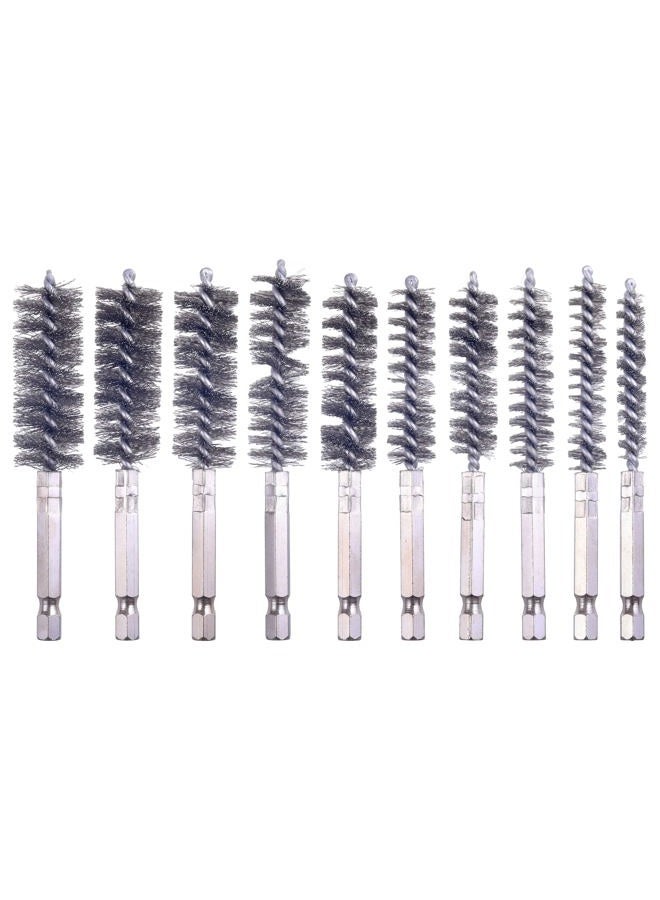 WENORA 10 Pack Bore Brush for Drill, Stainless Steel Bore Brush Drill, Stainless Steel Bore Cleaning Brush Set 1/4 Inch Hex Shank for Power Drill Impact Driver - Image 1