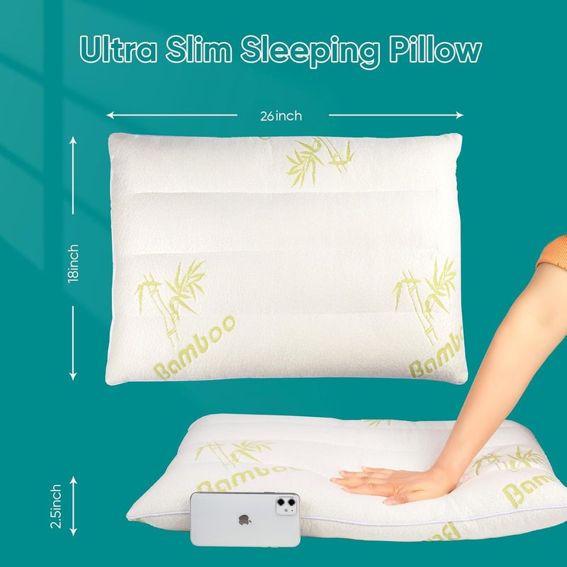 MINUPWELL Ultra Thin Pillows, Flat Pillows for Sleeping Thin, 7D High Support 2.5 inch Height Slim Bed Pillows for Stomach Sleeper, Standard Size -18x26 in - Rayon Derived from Bamboo - Image 4