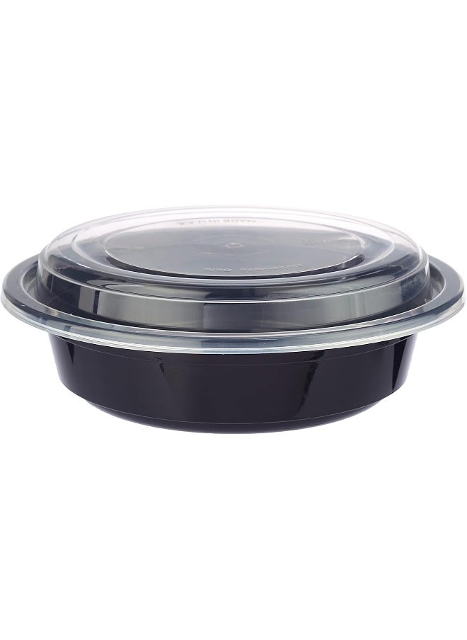Hotpack - Hotpack Disposable Microwaveable Round Black Base Meal Prep Container with Clear Lid, Lunch Boxes 16 ounce, 5 Pieces - Image 1