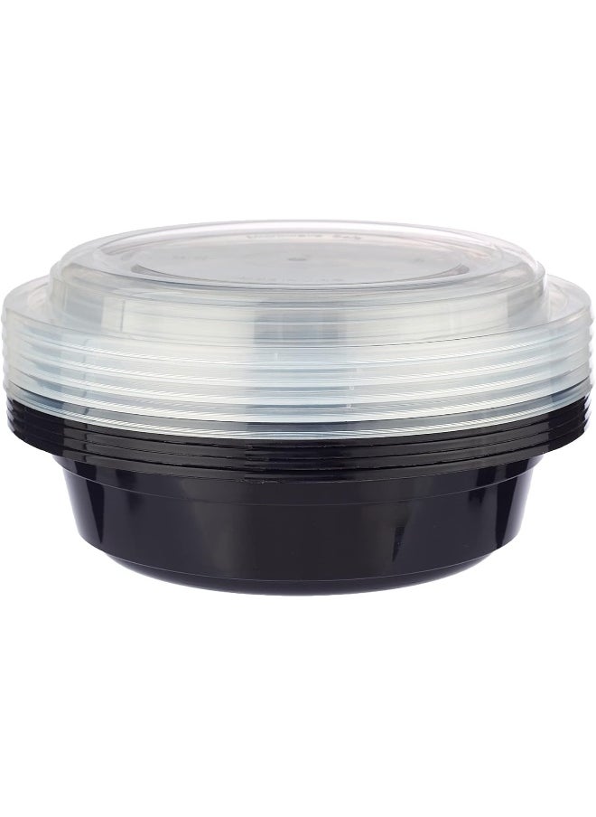 Hotpack - Hotpack Disposable Microwaveable Round Black Base Meal Prep Container with Clear Lid, Lunch Boxes 16 ounce, 5 Pieces - Image 1