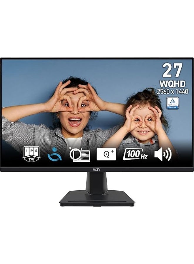 27-inch WQHD computer monitor, water-resistant panel 2560 × 1440, 100Hz, eye-friendly display, built-in speakers, tilt and adjustable - HDMI 2.0b port, DisplayPort (1.2 amp). - Image 1