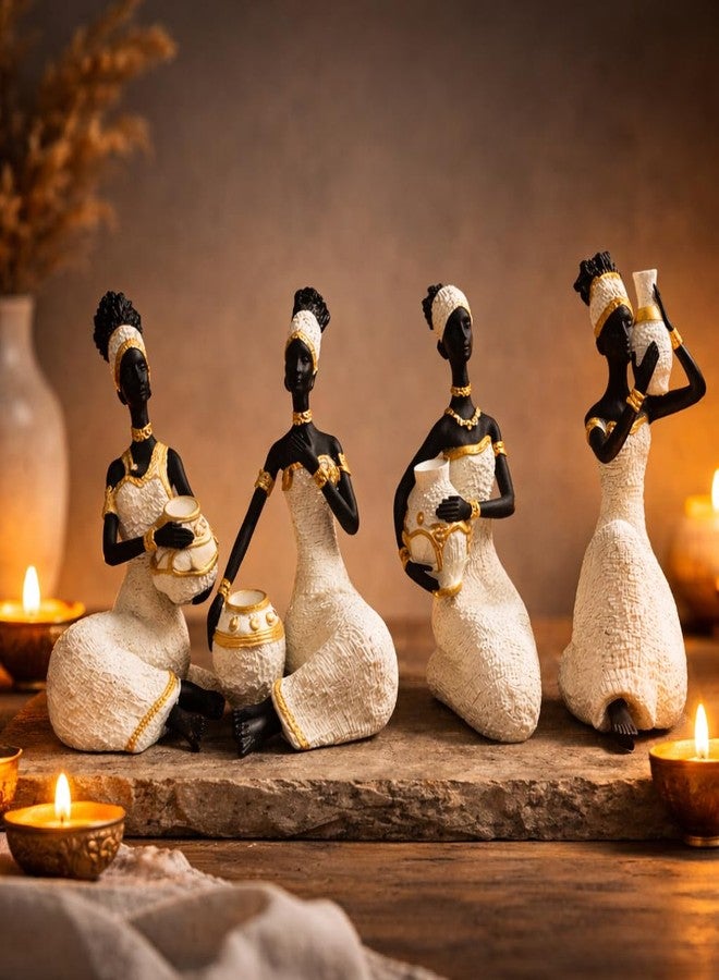 AABCO Vibrant Beautiful Finish Uniquely Hand Crafted Home Decor African Tribal Women Art Piece (African Lady Sitting Set of 4) - Image 5