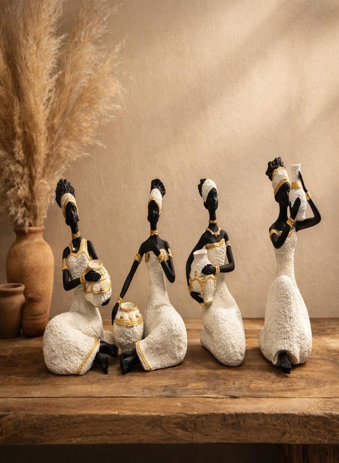 AABCO Vibrant Beautiful Finish Uniquely Hand Crafted Home Decor African Tribal Women Art Piece (African Lady Sitting Set of 4) - Image 1