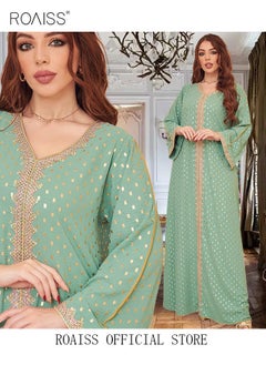 roaiss Women Luxury V-neck Polka Dots Robe Maxi Dresses Exclusive Styles Modern Stylish Abaya Middle East Arabic Banquet Wedding Party Dress Women's Festival Clothing  - Image 1