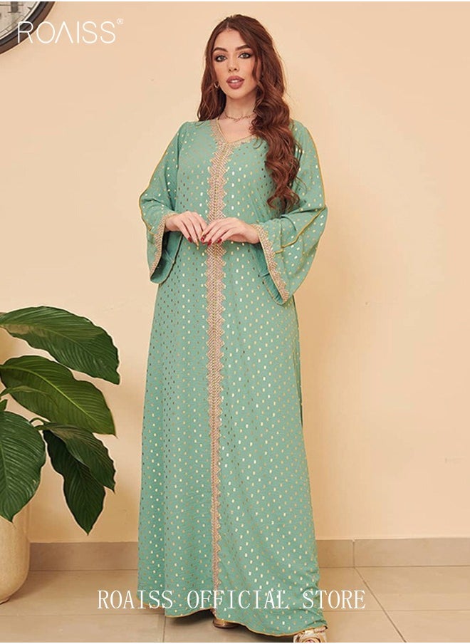 roaiss - Women Luxury V-neck Polka Dots Robe Maxi Dresses Exclusive Styles Modern Stylish Abaya Middle East Arabic Banquet Wedding Party Dress Women's Festival Clothing - Image 1
