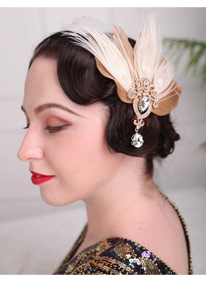 Aimimier - 1920S Great Gatsby Headpiece Flapper Feather Hair Clip Crystal Teardrop Roaring 20S Accessories Prom Party Festival Gatsby Hair Jewelry For Women And Girls - Image 1