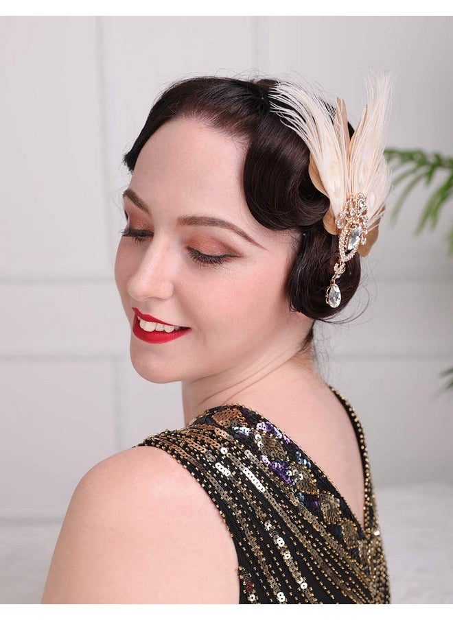 Aimimier - 1920S Great Gatsby Headpiece Flapper Feather Hair Clip Crystal Teardrop Roaring 20S Accessories Prom Party Festival Gatsby Hair Jewelry For Women And Girls - Image 1