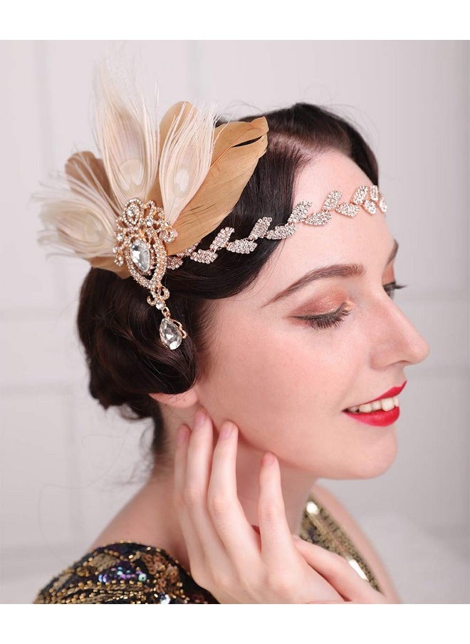 Aimimier - 1920S Great Gatsby Headpiece Flapper Feather Hair Clip Crystal Teardrop Roaring 20S Accessories Prom Party Festival Gatsby Hair Jewelry For Women And Girls - Image 1