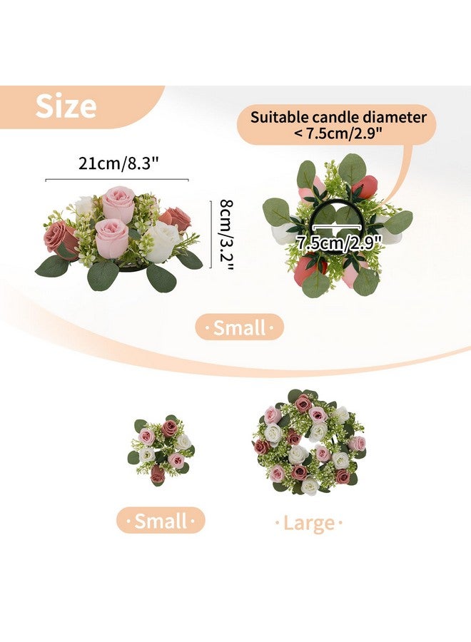 NUPTIO Flower Wedding Centerpieces For Tables - 10 Pcs 2.9 Inch Inner Diam Small Dusty Rose & White Artificial Flowers Fake Roses Candle Rings Wreaths Spring Summer Wreath For Front Door - Image 3