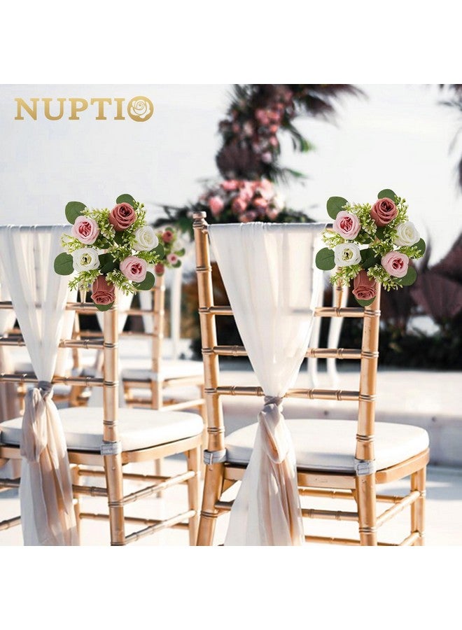 NUPTIO Flower Wedding Centerpieces For Tables - 10 Pcs 2.9 Inch Inner Diam Small Dusty Rose & White Artificial Flowers Fake Roses Candle Rings Wreaths Spring Summer Wreath For Front Door - Image 2
