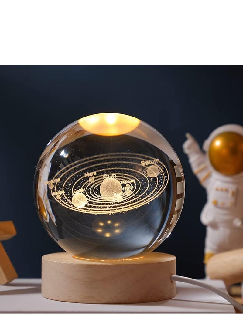 RATSAW 3D Crystal Ball Night Light Clear Galaxy LED Light with Wooden Base Glass Ball Ornaments Nightlight with Touch Switch LED Light Decorative Lamp Gifts for Home Desktop Decor - Image 1