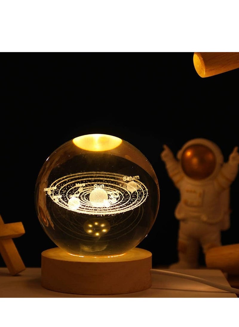 RATSAW 3D Crystal Ball Night Light Clear Galaxy LED Light with Wooden Base Glass Ball Ornaments Nightlight with Touch Switch LED Light Decorative Lamp Gifts for Home Desktop Decor - Image 2