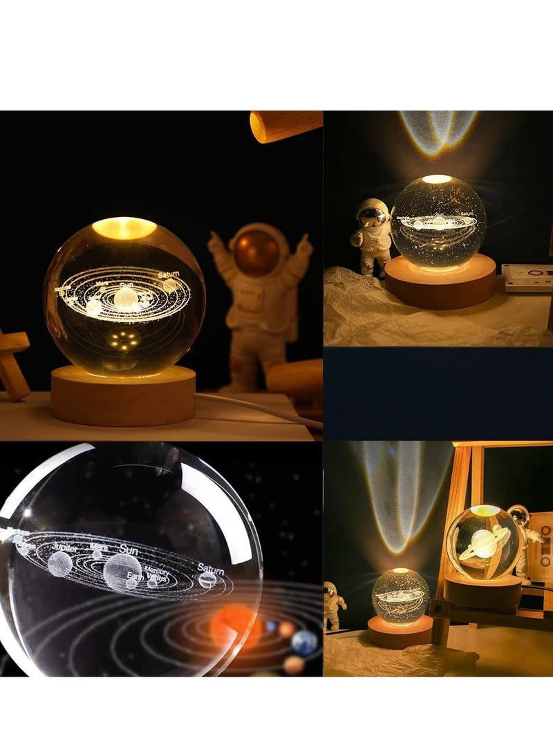 RATSAW 3D Crystal Ball Night Light Clear Galaxy LED Light with Wooden Base Glass Ball Ornaments Nightlight with Touch Switch LED Light Decorative Lamp Gifts for Home Desktop Decor - Image 3
