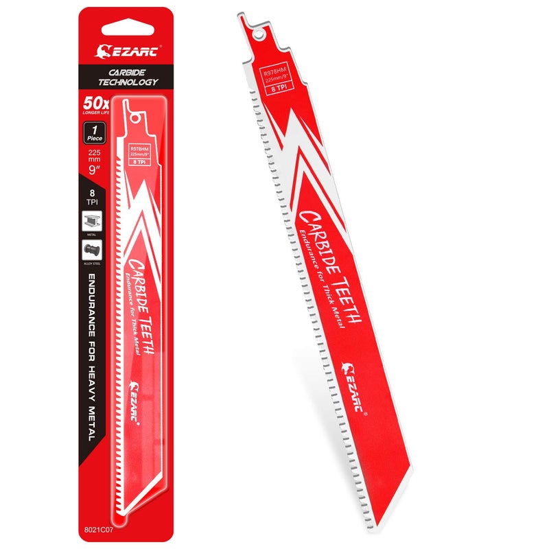 EZARC Carbide Reciprocating Saw Blade R978HM Endurance for Thick Metal, Cast Iron, Alloy Steel 9-Inch 8TPI, 1-Pack - Image 1