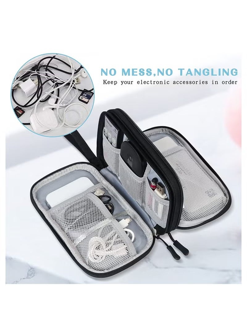حقيبة الملحقات الإلكترونية، حقيبة تنظيم الأدوات الرقمية، حقيبة حمل لتخزين معدات السفر للكابل، USB، سماعات الأذن، محركات الأقراص الصلبة المحمولة، بنوك الطاقة، المحولات أو ملحقات الكاميرا أسود - Image 3