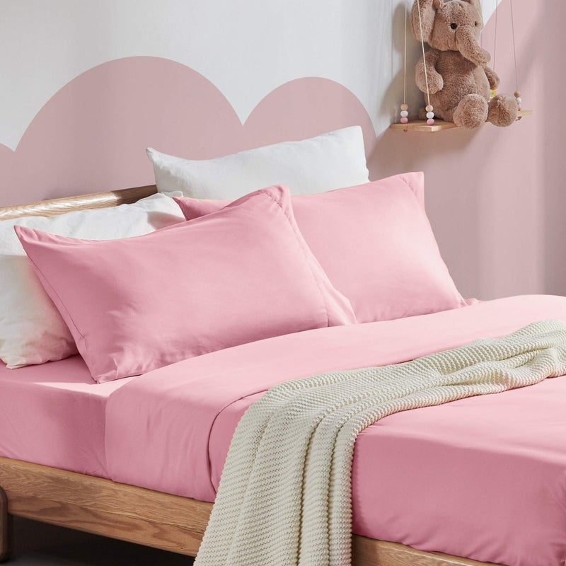 SLEEP ZONE Kids Queen Bed Sheets Set 4Piece  Super Soft  Cute Kids Sheet Set with Flat Sheet Fitted Sheet Pillowcase Queen Ballet Pink