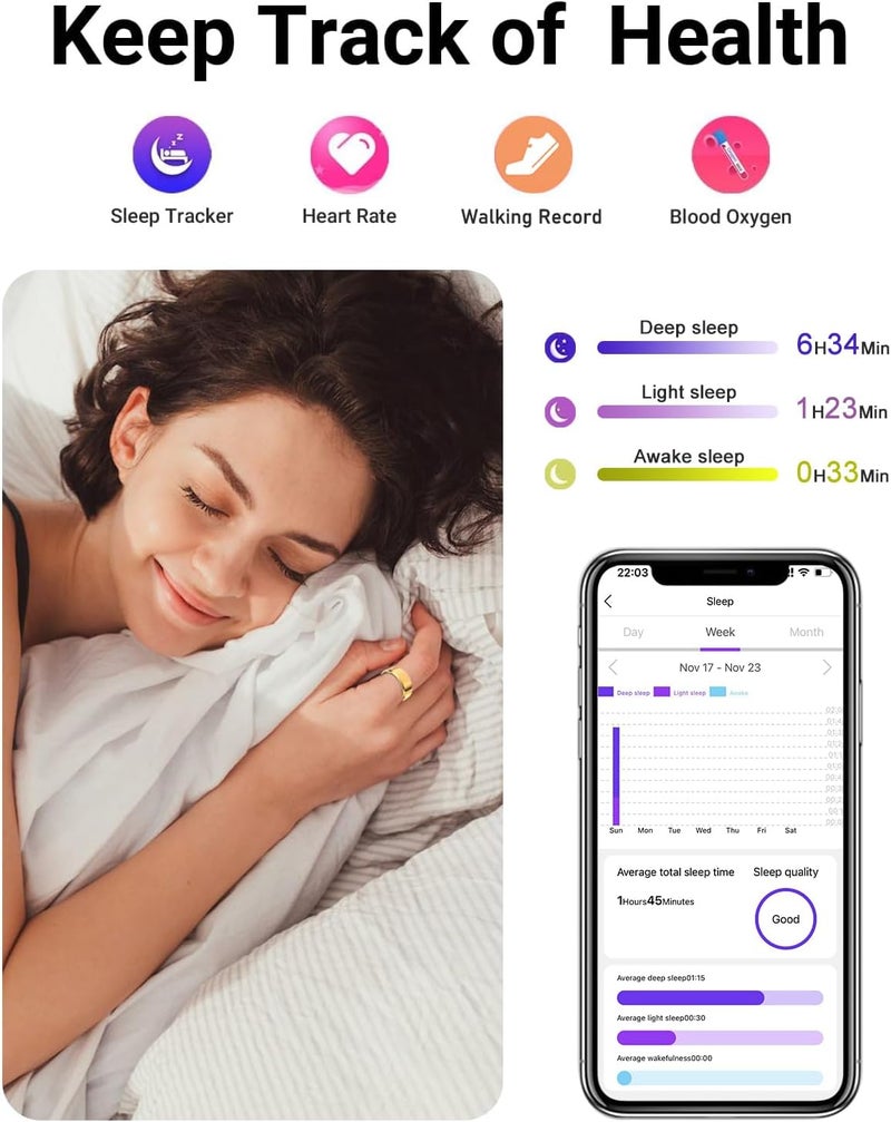 ترقية حلقة الذكية تتبع الصحة للرجال والنساء - حلقة اللياقة البدنية المقاومة للماء IP68 مع تتبع النوم / معدل ضربات القلب / الأكسجين في الدم / الخطوات / المسافة / السعرات الحرارية ، مصارع الهواء ، حالة الشحن حتى 7 أيام ، الفضة # 10 - Image 3