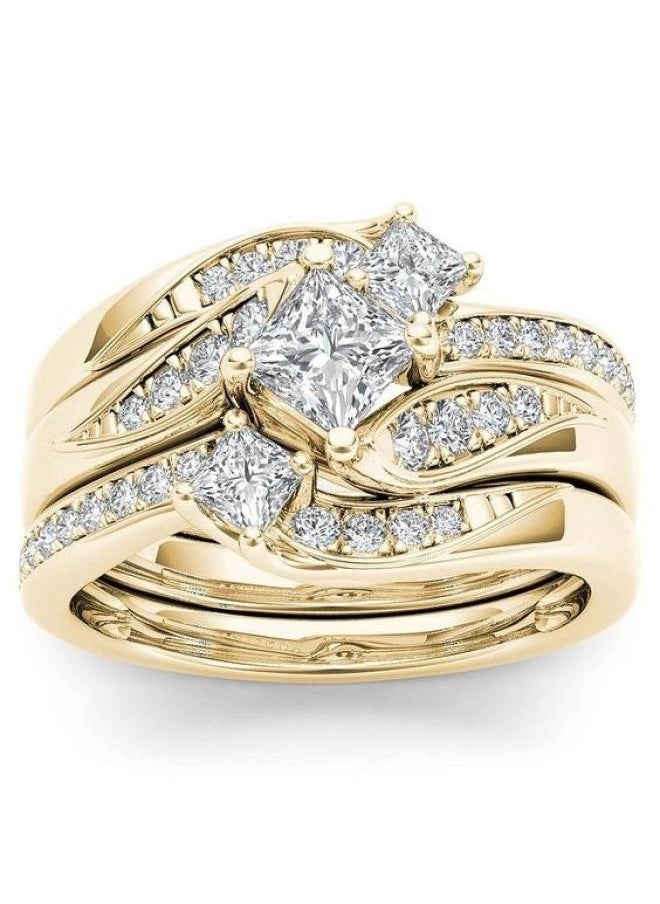 Generic Sanjie New 8k Gold Plated Diamond Ring European And American Micro Zircon Three Sets Of Ring Engagement Ring 