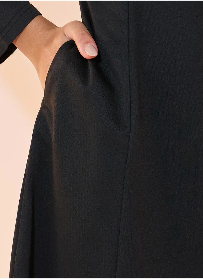 Take Two Half Zip Placket Collared A-Line Midi Dress
