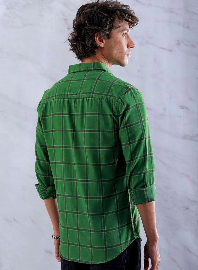 The Indian Garage Co Men Slim Fit Checkered Full Sleeves Cutaway Collar Casual Shirt